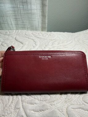 Coach Leather Zip Wallet in Deep Red